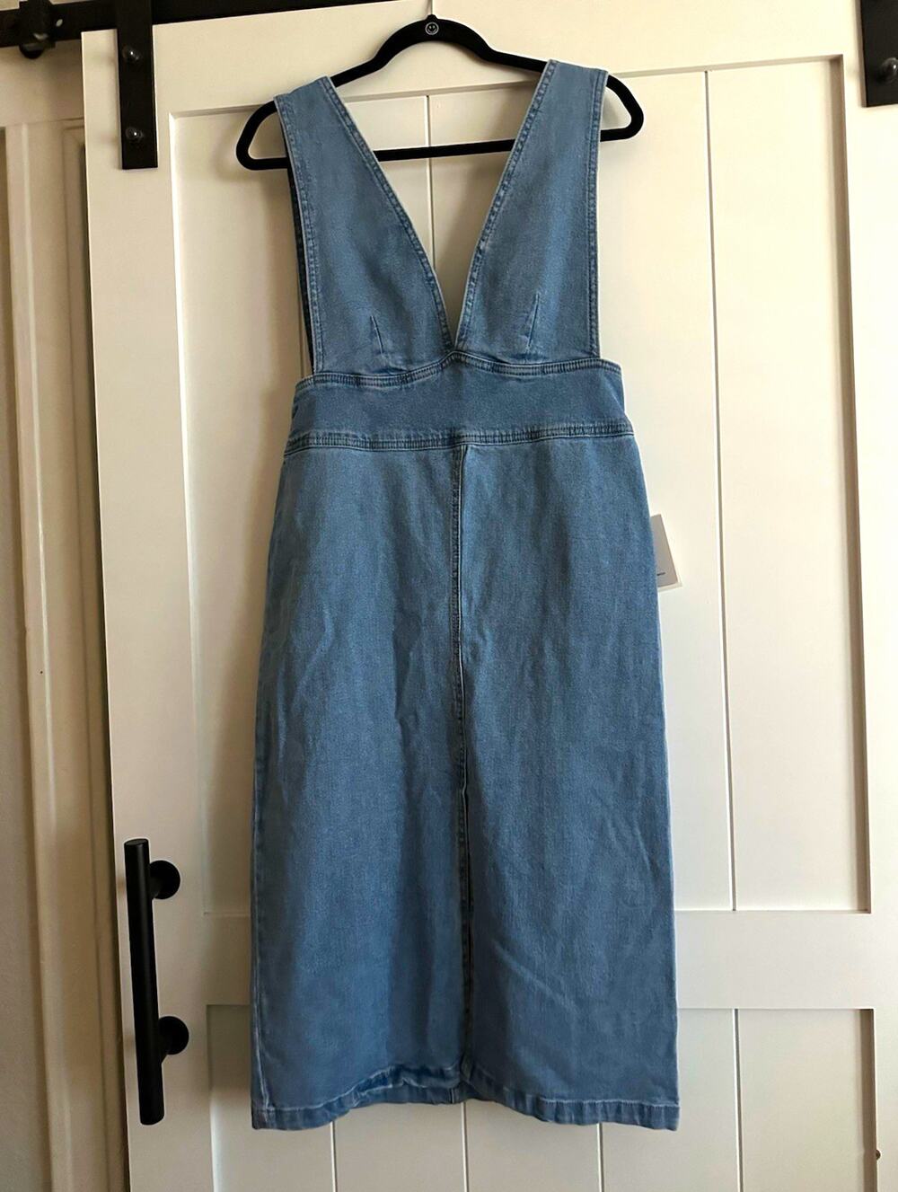 Mined by Los Angeles Women’s L Blue Solid Denim Pinafore Midi Overall Dress